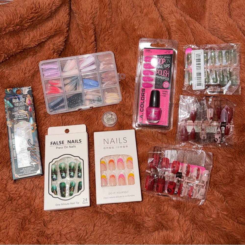 Press On Nail Bundle Lot DIY Nails Glue Dots L.A. Colors Manicure Set
